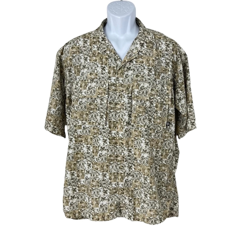 Columbia Mens Large Short Sleeve Button Shirt GRT Compass Hiking Shoe Pr…
